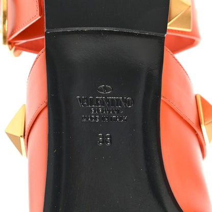 Valentino Garavani Calfskin Roman Stud Ankle Strap Flat Mules 38 Orange Zest 7 of 11