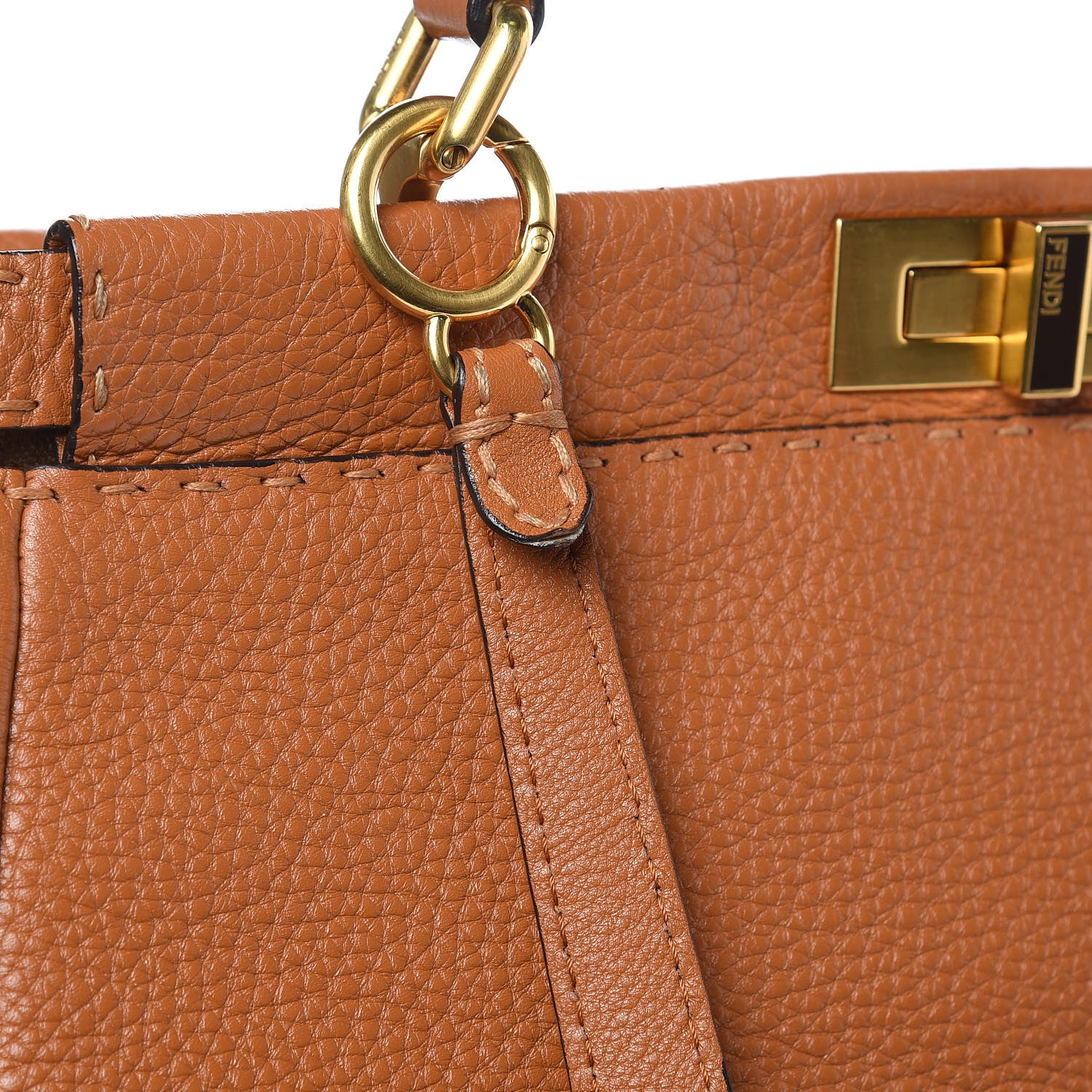 Fendi Cuoio Romano Raffia Selleria Large Peekaboo Iconic Satchel Caramel 11 of 14