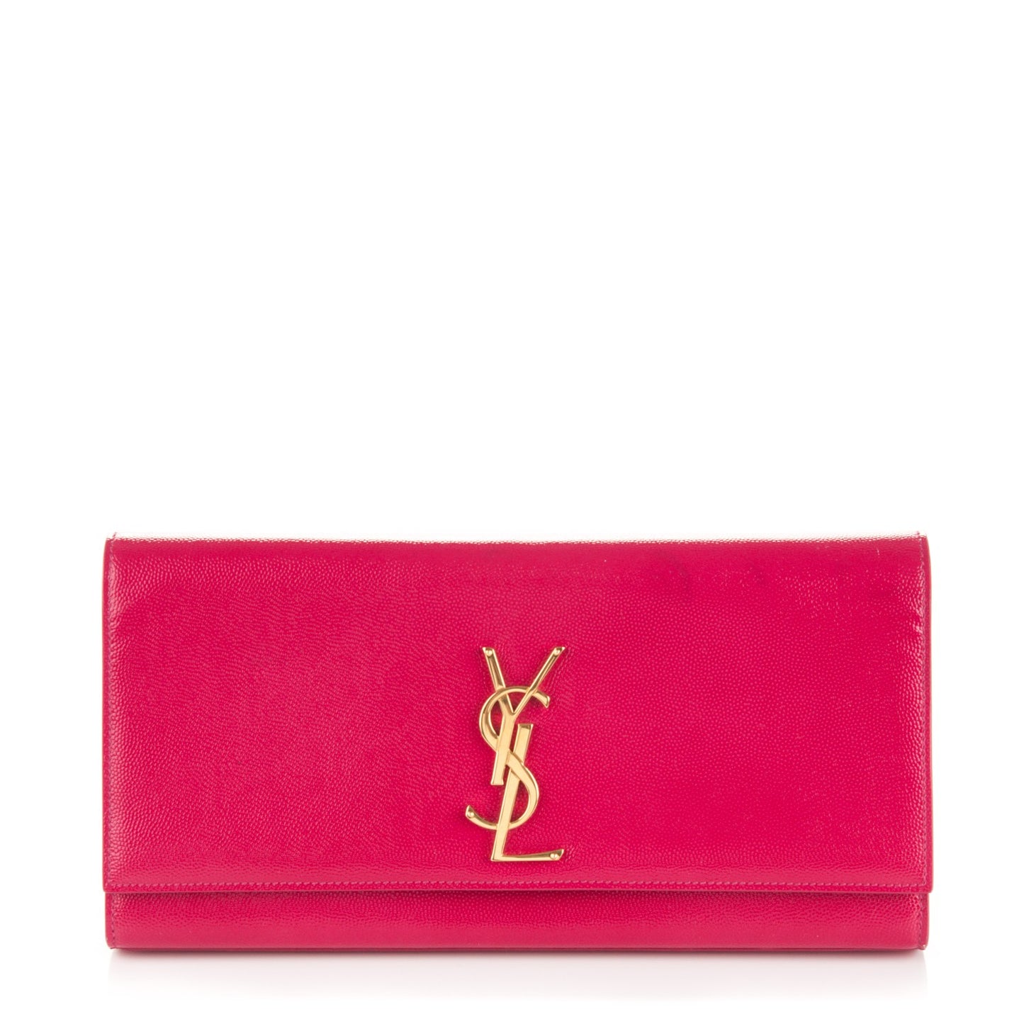 Textured Patent Calfskin Classic Monogram Clutch Fuchsia