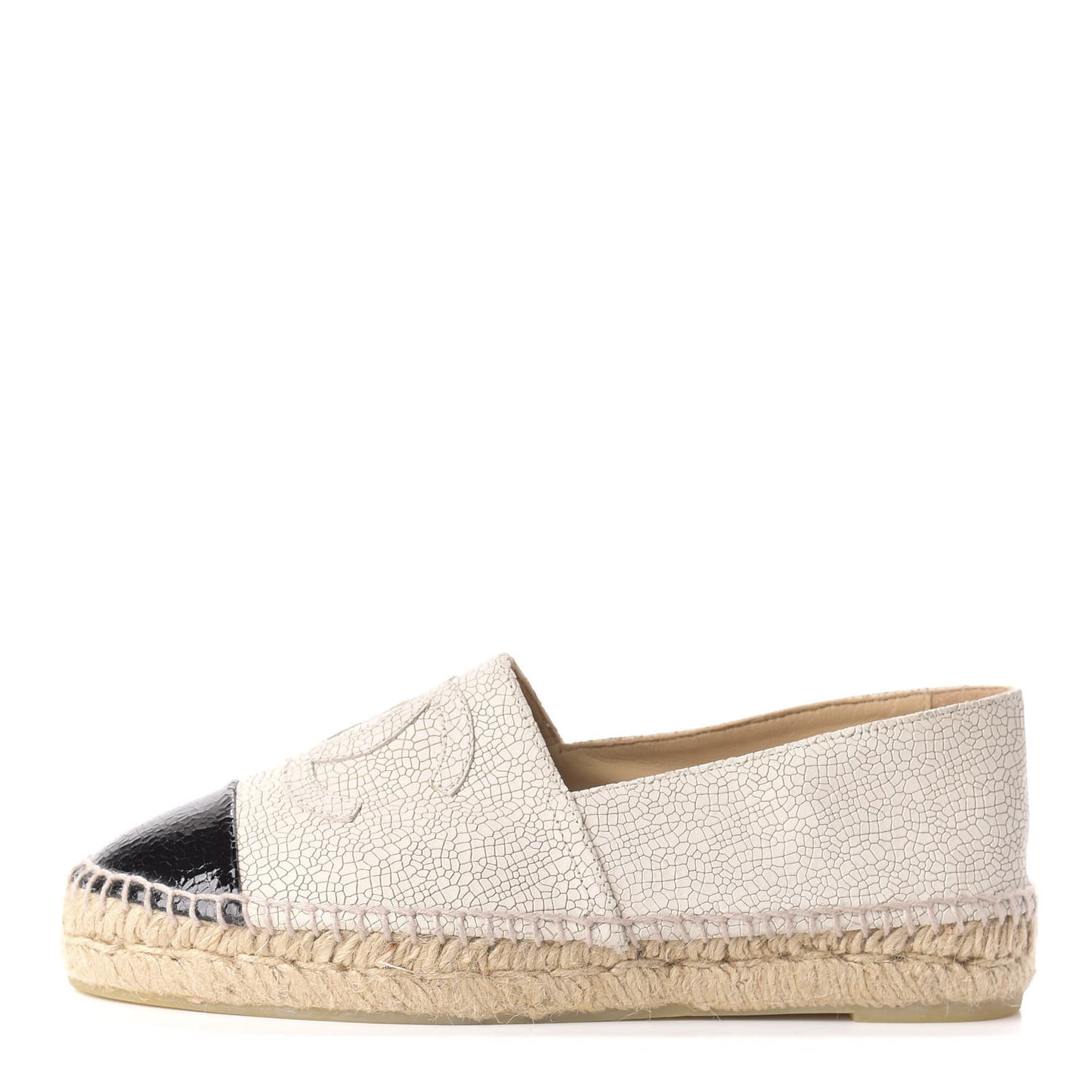 Crackled Calfskin Espadrilles 38 Beige Black