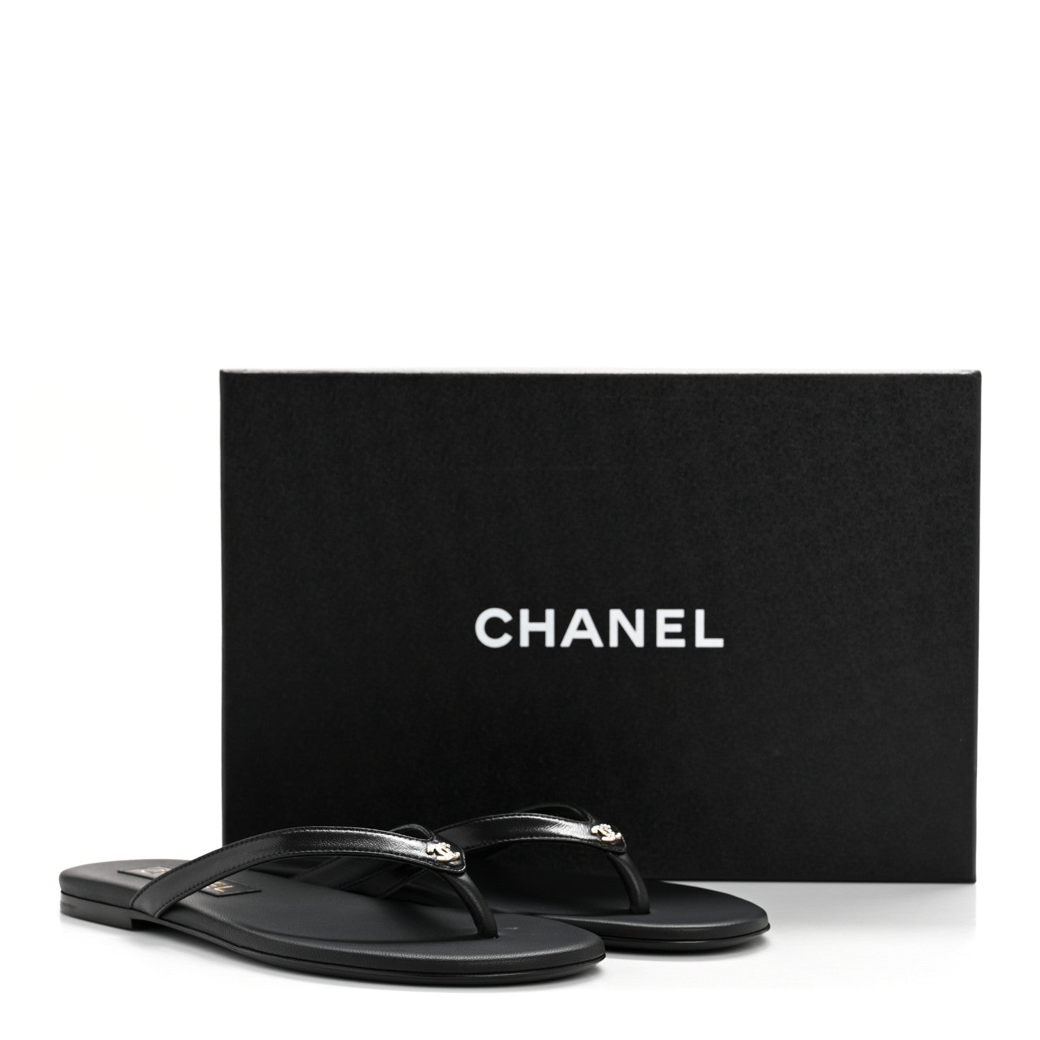 Chanel Shiny Lambskin Crystal CC Thong Sandals 37 Black 10 of 10