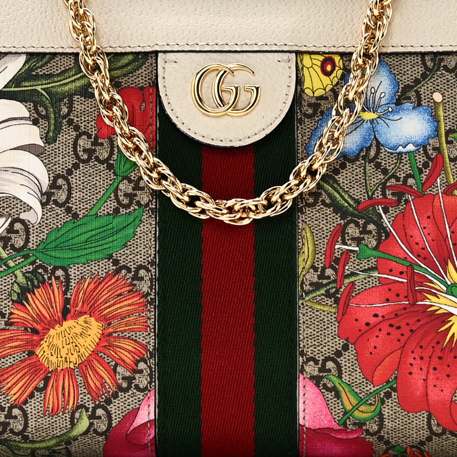 Gucci GG Supreme Monogram Flora Web Small Ophidia Chain Shoulder Bag White 9 of 12
