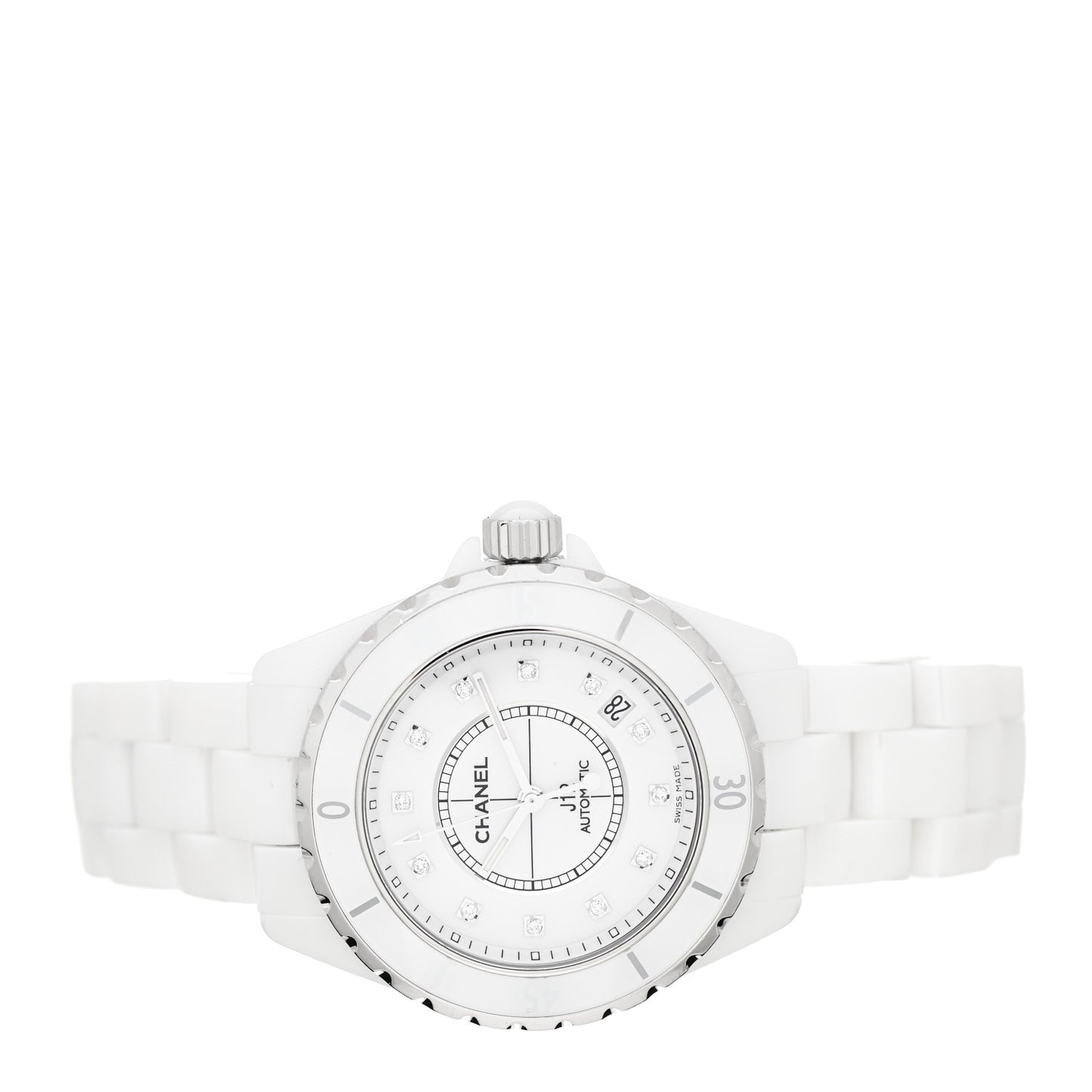 Stainless Steel Ceramic Diamond 38mm J12 Automatic Watch White