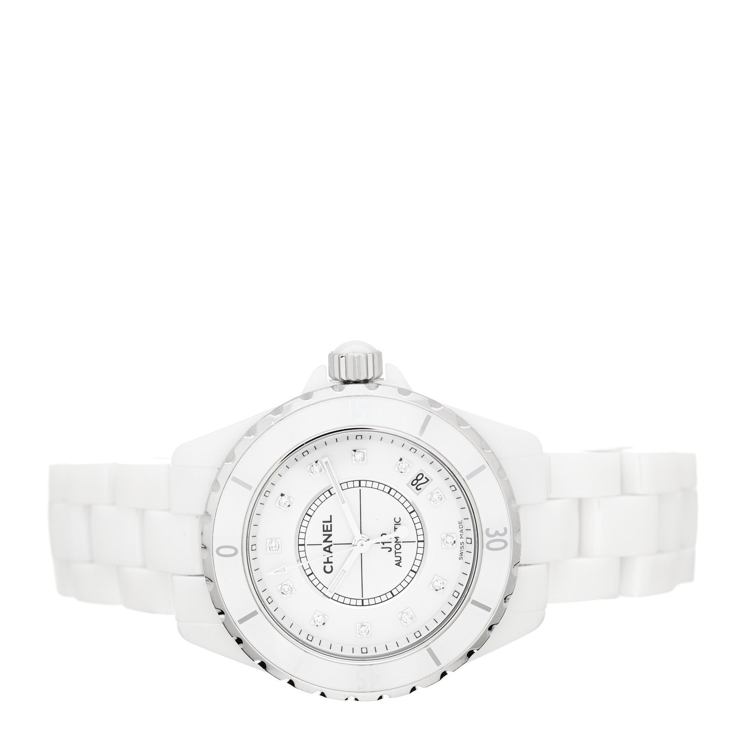 Chanel Stainless Steel Ceramic Diamond 38mm J12 Automatic Watch White 2 of 4