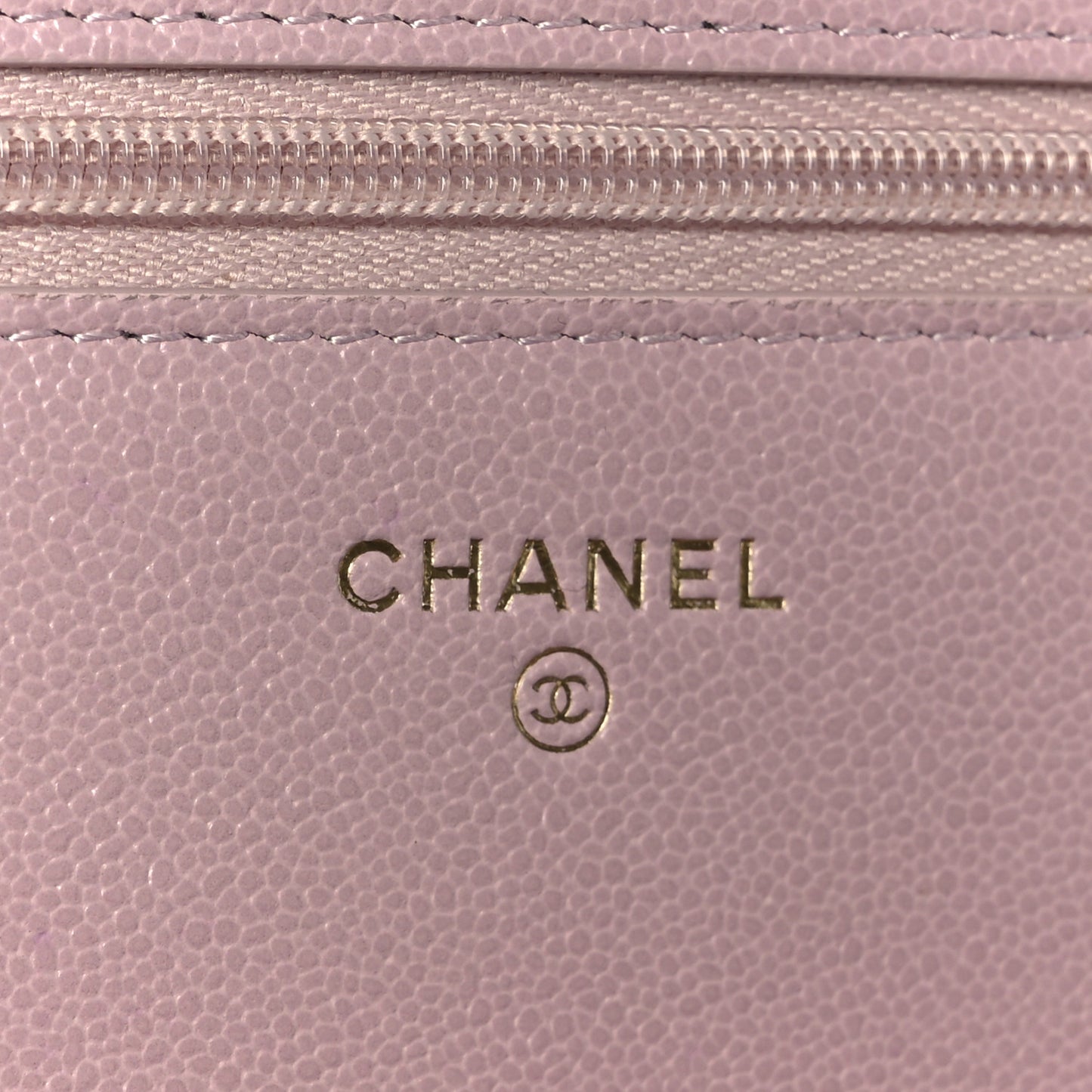 Caviar Quilted Studded CC Wallet on Chain WOC Light Pink