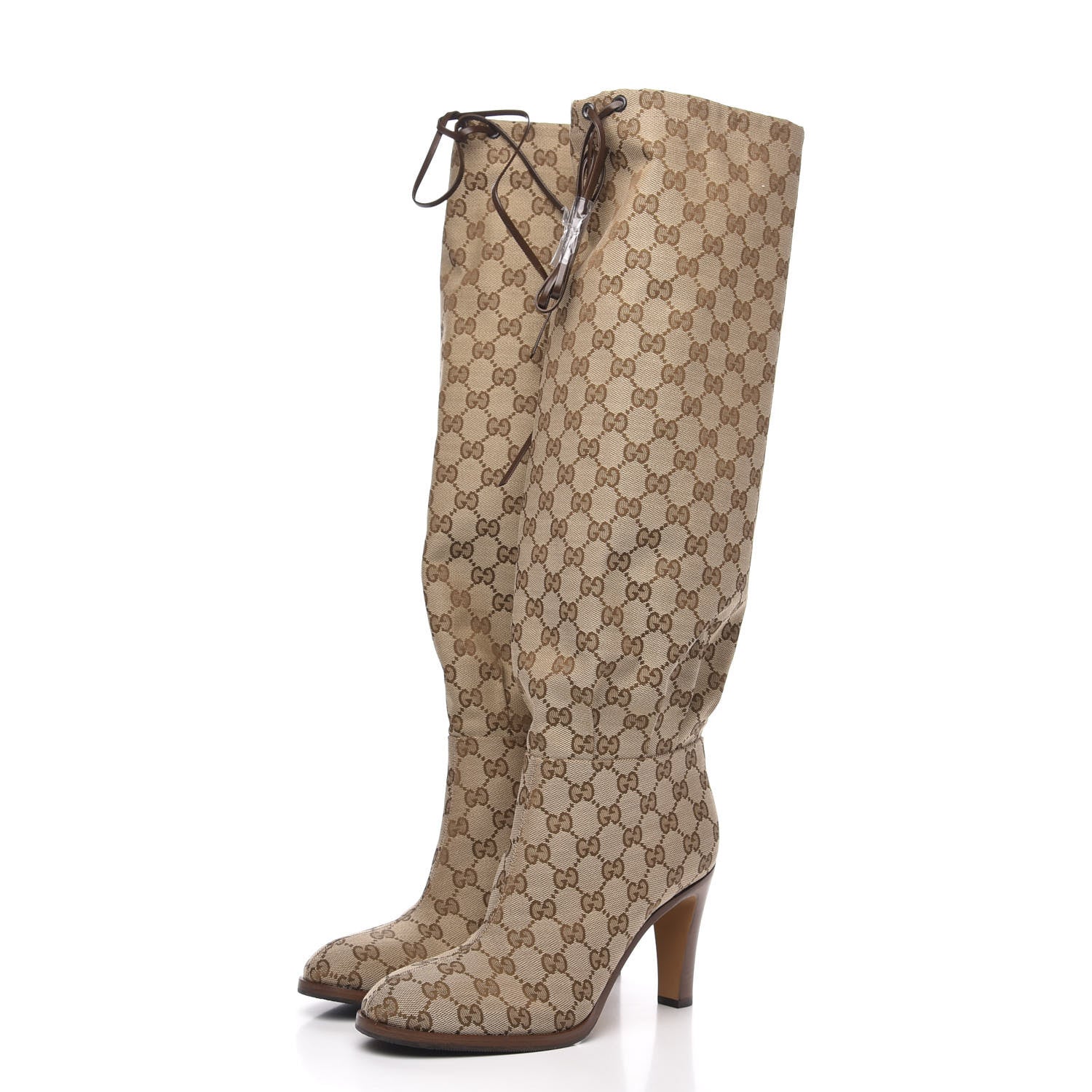 Gucci Monogram Malaga Kid Lisa Mid Heel Boots 40 Beige Ebony 3 of 7