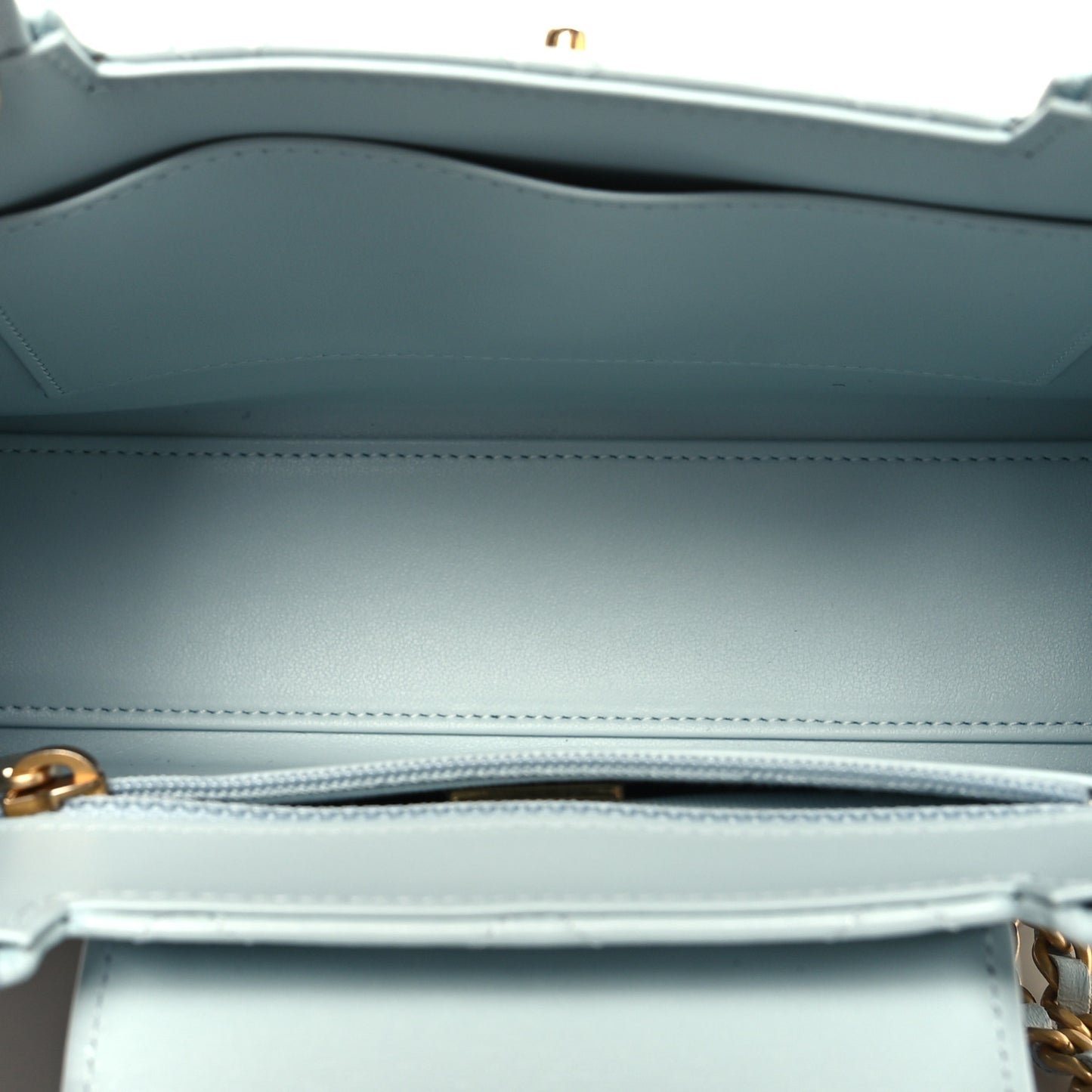 Shiny Aged Calfskin Quilted Nano Kelly Shopper Light Blue