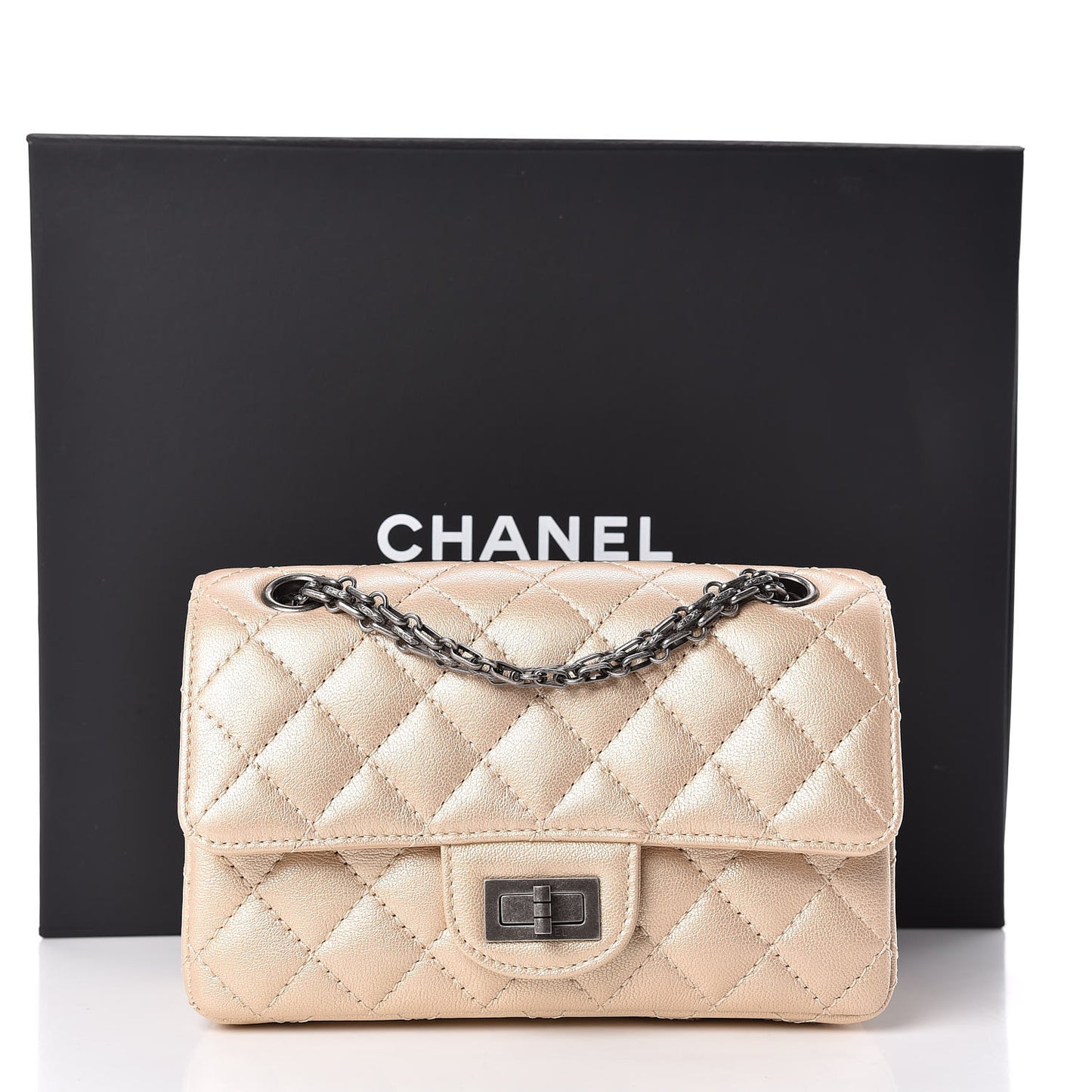 Metallic Sheepskin Quilted 2.55 Reissue Mini Flap Beige