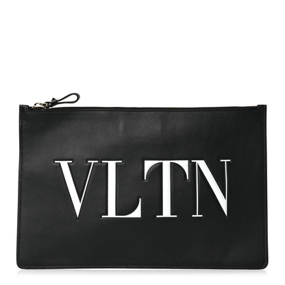 Valentino Garavani Calfskin VLTN Large Flat Zip Pouch Black 1 of 10