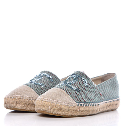 Chanel Toile Sequin CC Espadrilles 40 Green 3 of 9