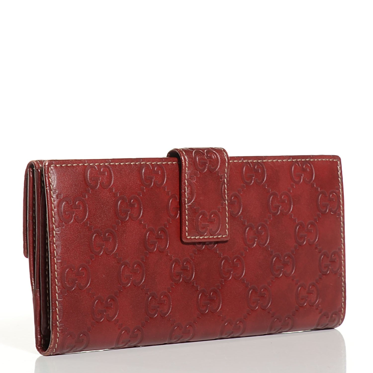 Gucci Guccissima Margaux Calfskin Metal Bar Continental Flap Wallet Dark Red 10 of 14
