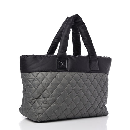 Chanel Nylon Quilted Large Coco Cocoon Reversible Tote Black Grey 3 of 10