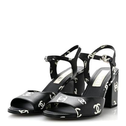 Chanel Printed Lambskin CC Sandals 37 Black White 37 Black White 4 of 10