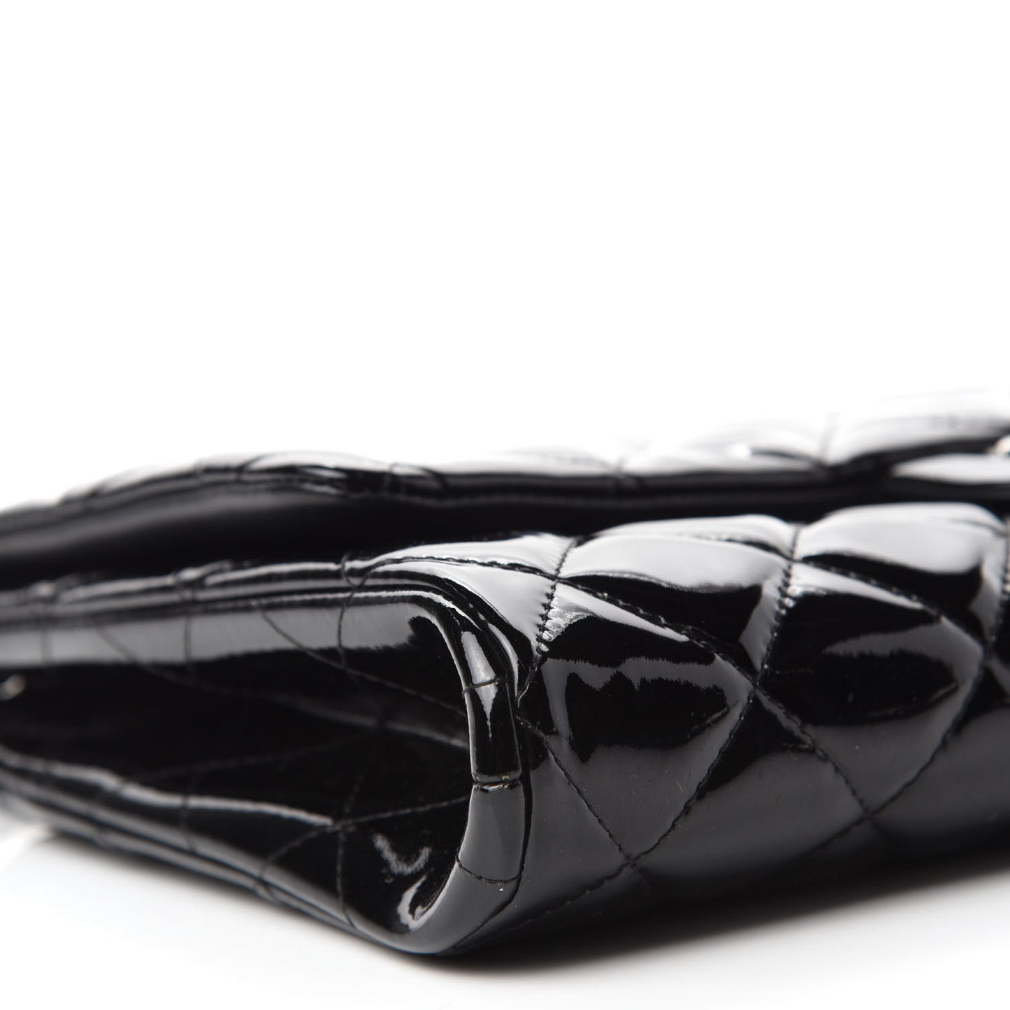 Patent Quilted Clutch with Chain Flap Black
