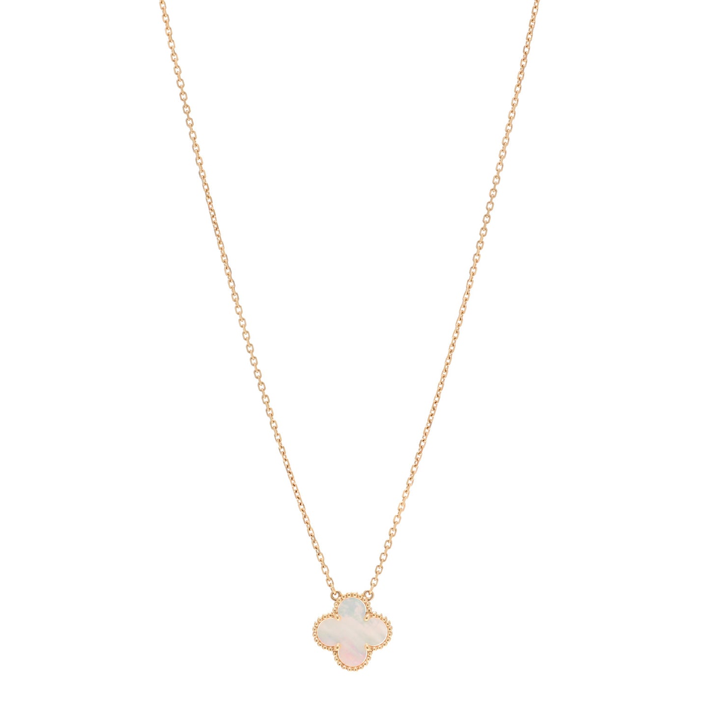 18K Yellow Gold Mother of Pearl Vintage Alhambra Pendant Necklace