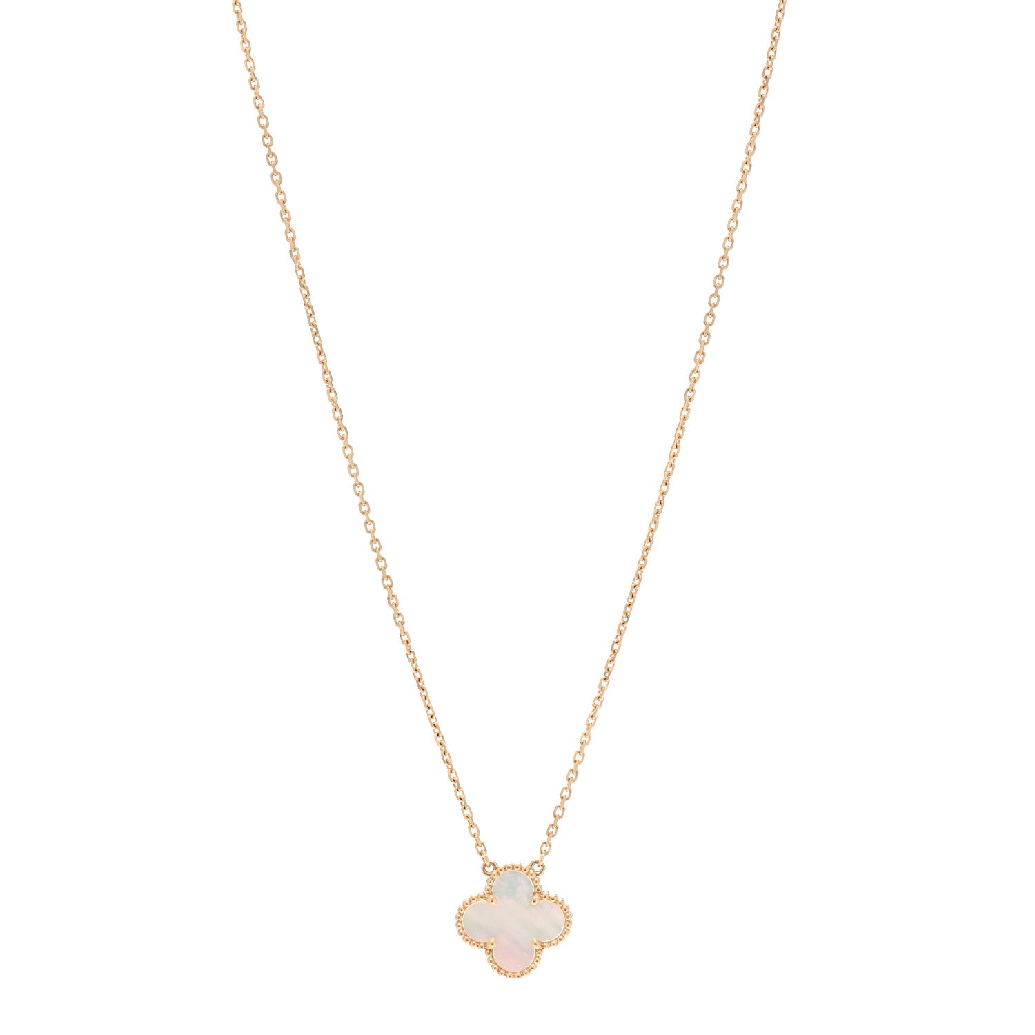 Van Cleef & Arpels 18K Yellow Gold Mother of Pearl Vintage Alhambra Pendant Necklace 1 of 6