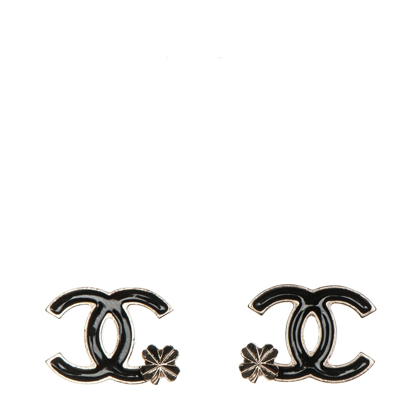 Enamel CC Clover Earrings Black Gold