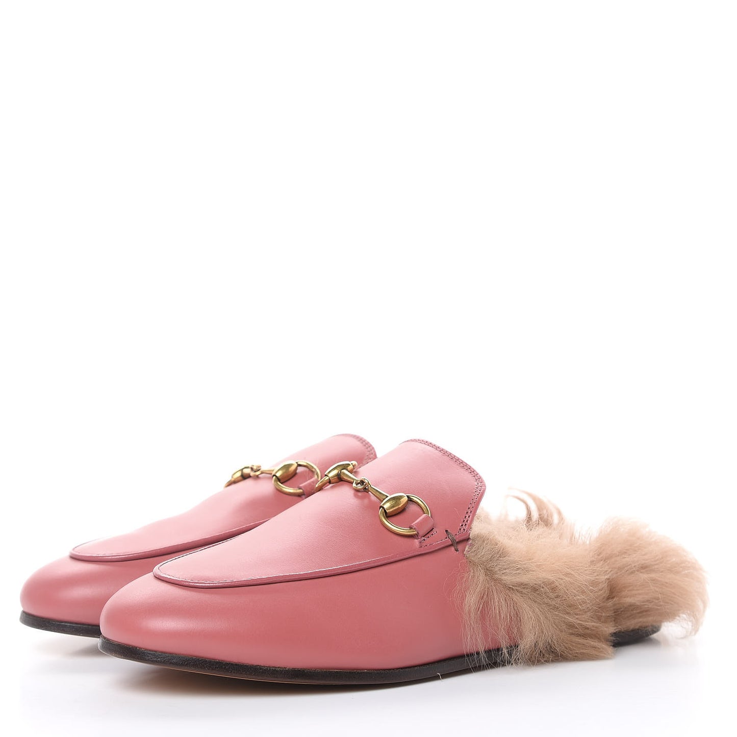 Calfskin Fur Womens Princetown Slippers 35.5 Lipstick Rose Natural