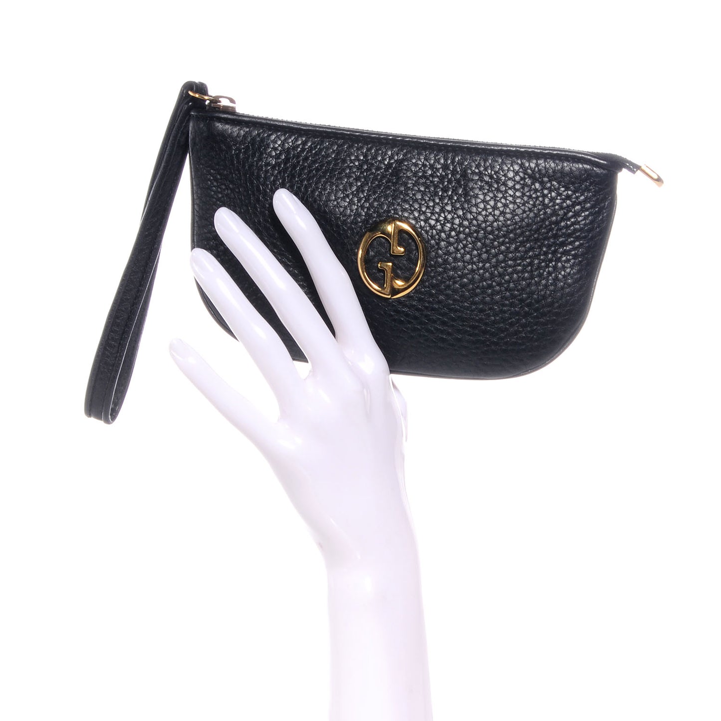 Pebbled Leather Wristlet GG Black