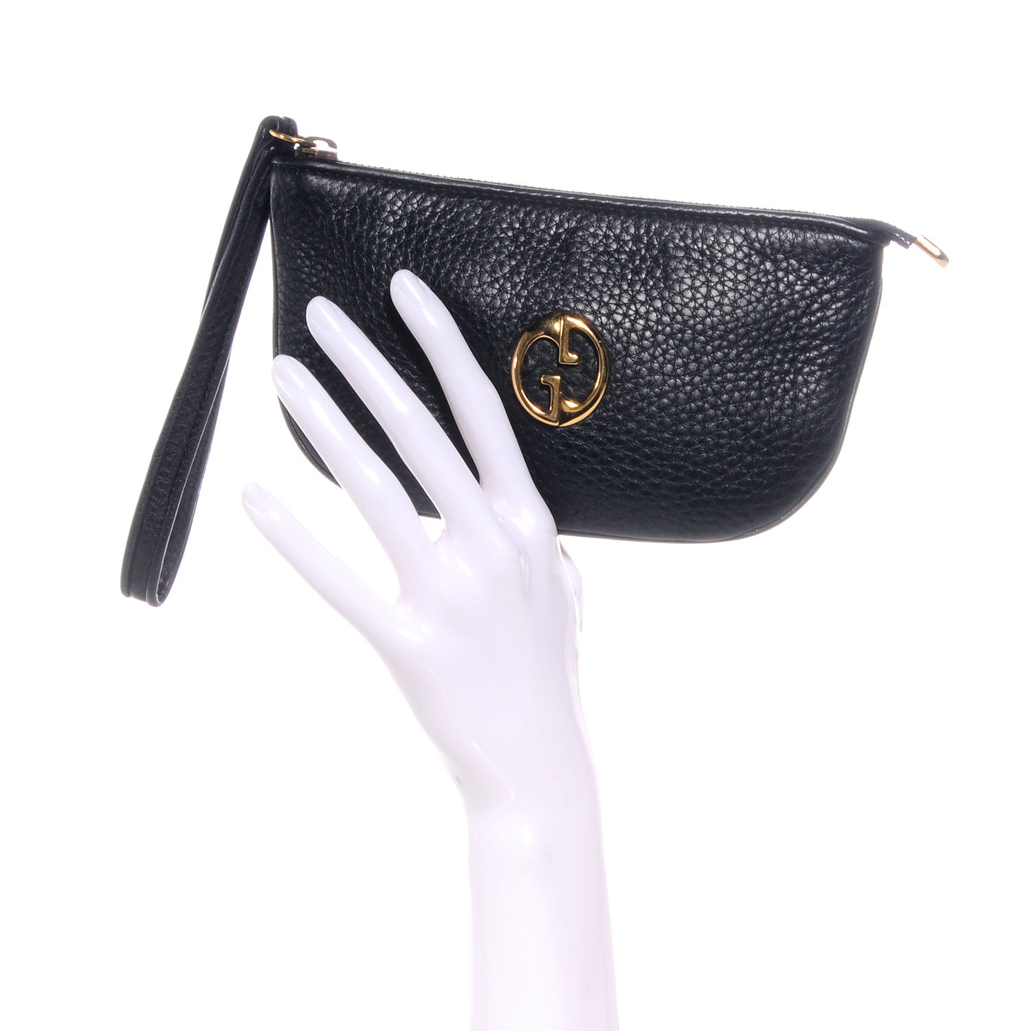 Gucci Pebbled Leather Wristlet GG Black 2 of 8