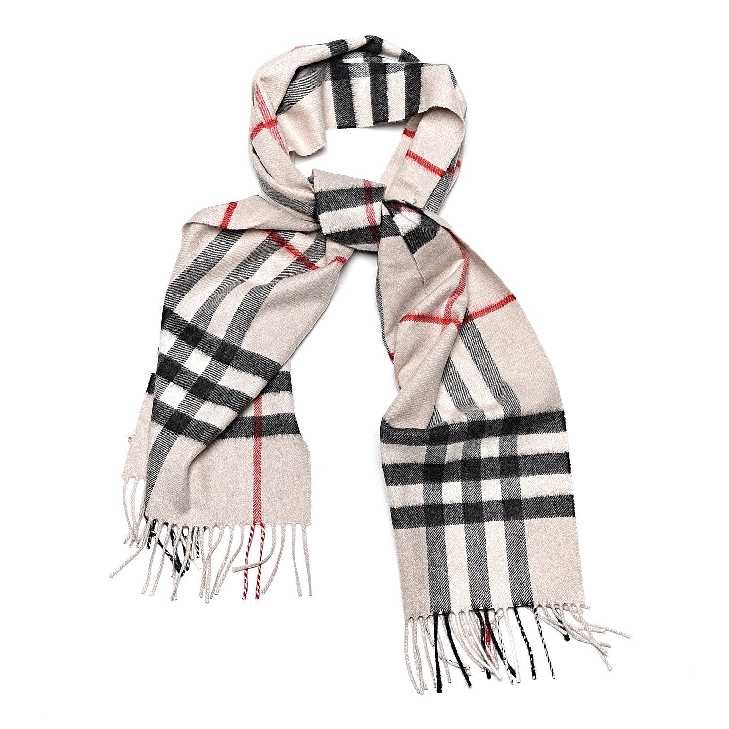 Burberry Cashmere Giant Check Fringe Scarf Stone 1 of 5