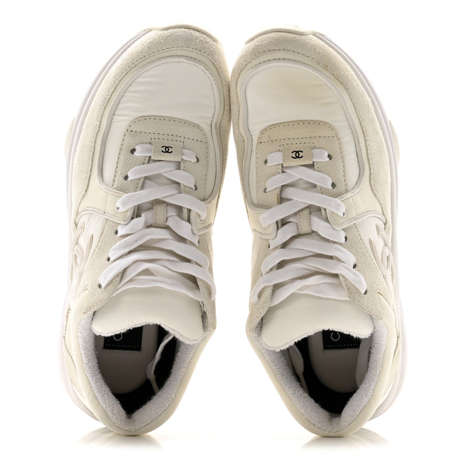 Chanel Suede Calfskin Fabric CC Sneakers 39.5 White 4 of 28