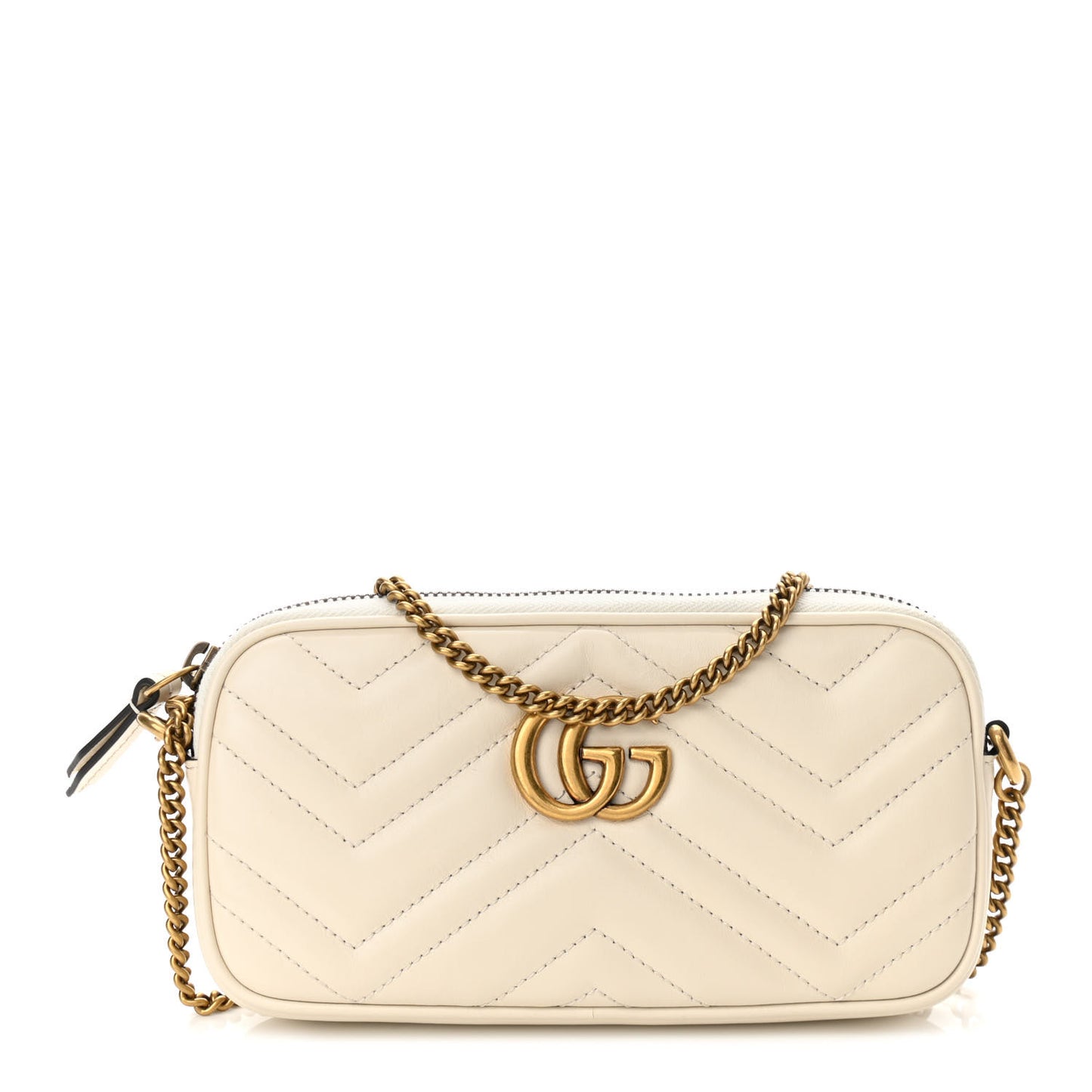 Calfskin Matelasse Mini GG Marmont Chain Crossbody Bag White