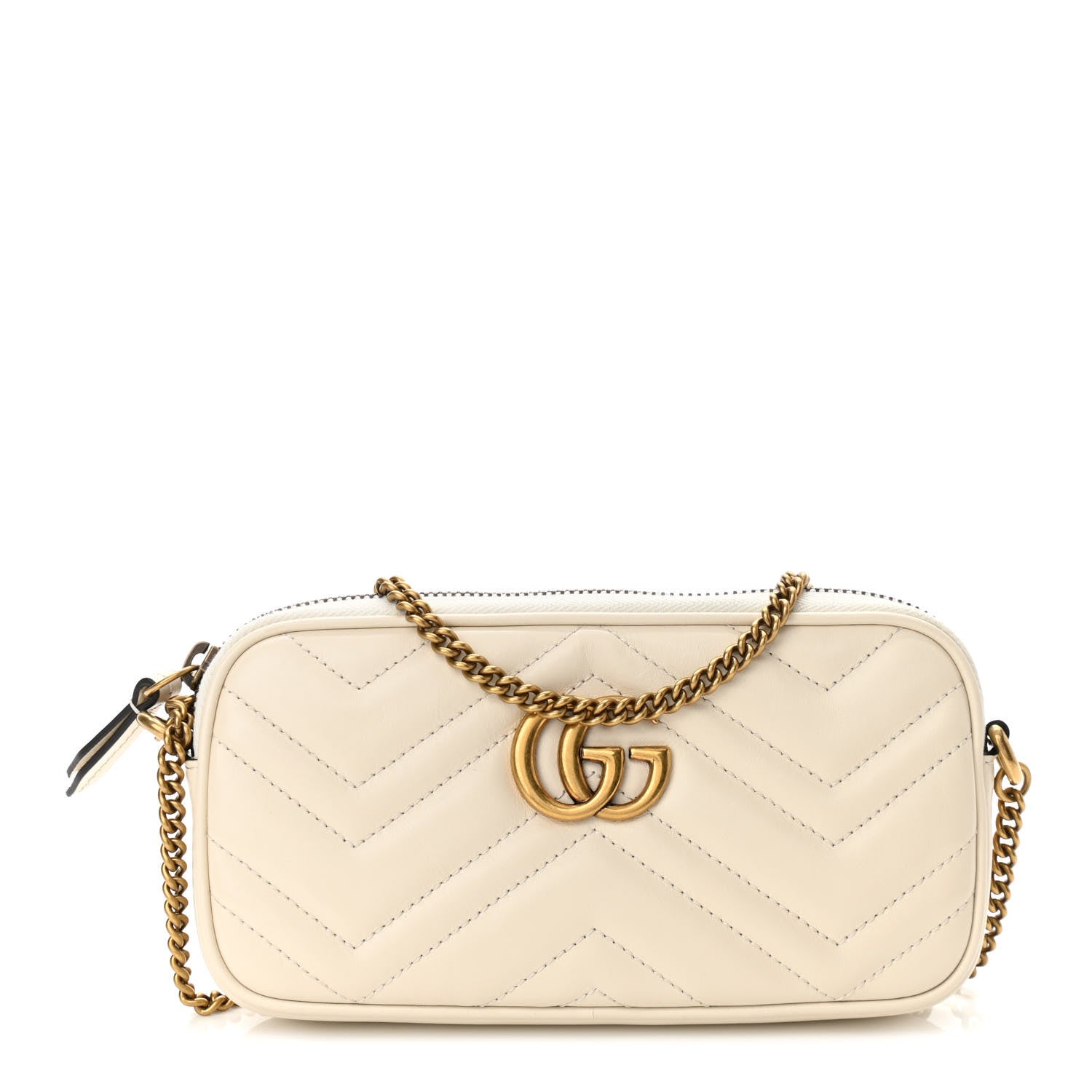 Gucci Calfskin Matelasse Mini GG Marmont Chain Crossbody Bag White 1 of 10