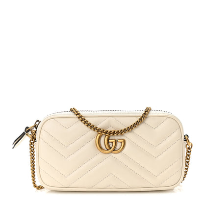 Gucci Calfskin Matelasse Mini GG Marmont Chain Crossbody Bag White 1 of 10