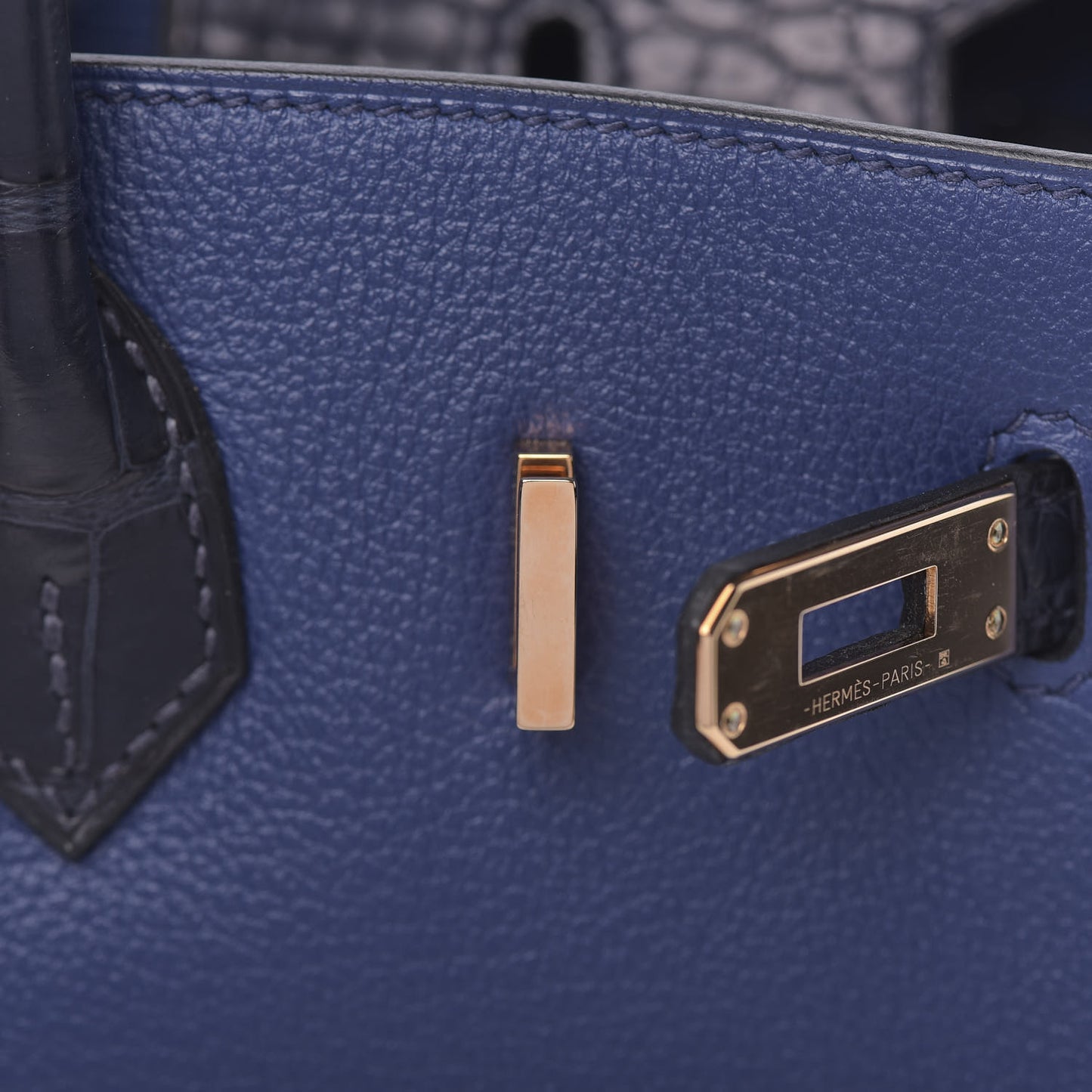 Taurillon Novillo Matte Alligator Birkin Touch 25 Bleu Saphir Marine