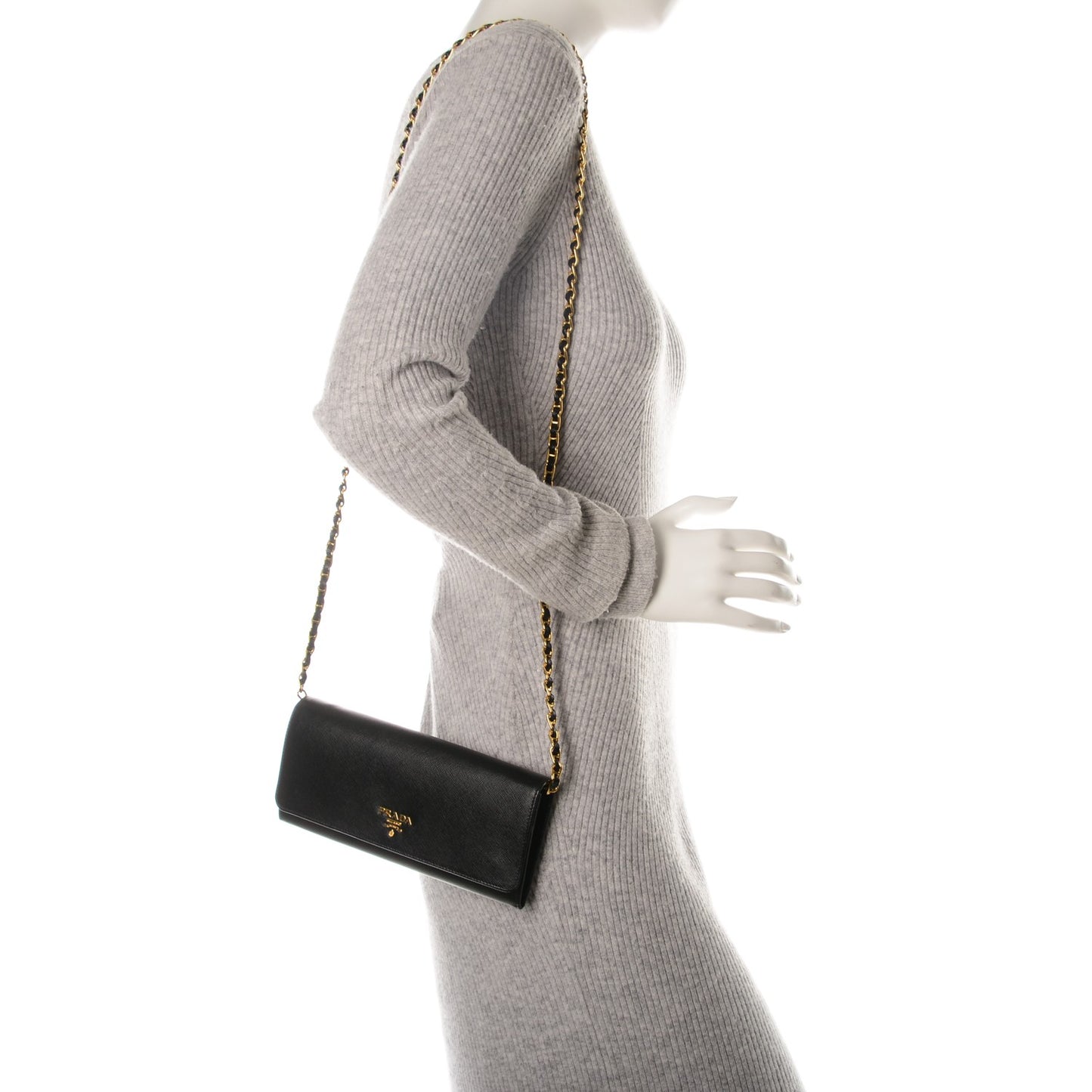 Saffiano Metal Oro Chain Wallet Nero Black