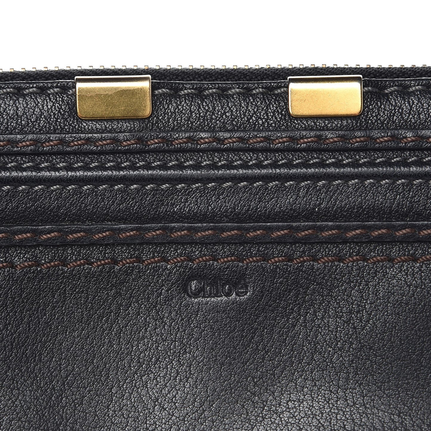 Grained Calfskin Marcie Long Zip Around Wallet Black