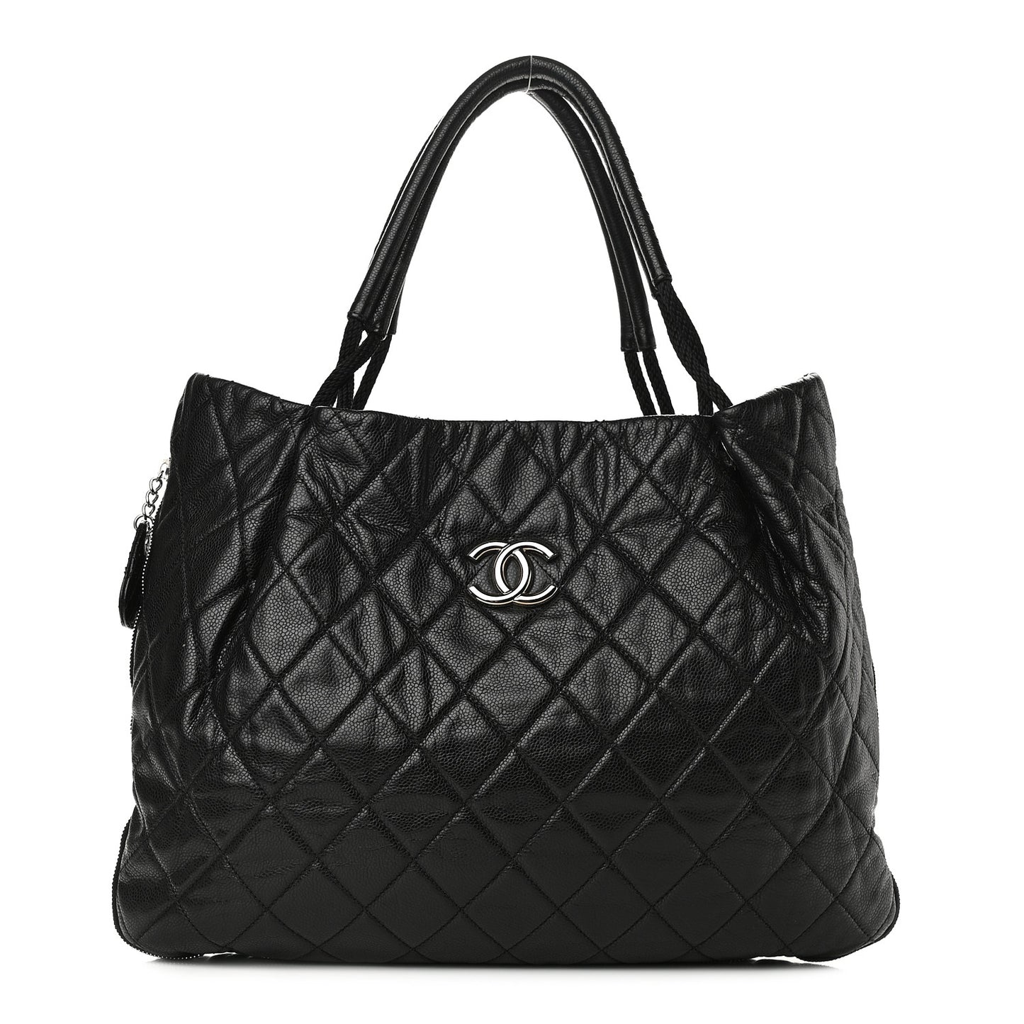 Caviar Quilted Soho Expandable Zip Shoulder Bag Black