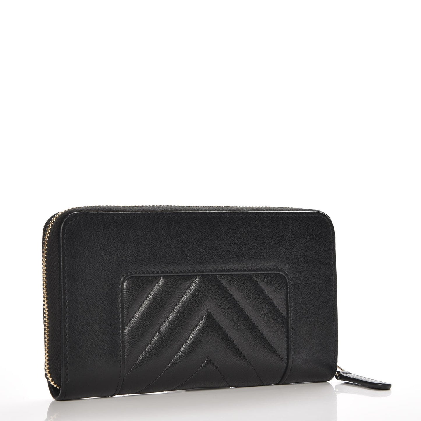 Sheepskin Chevron Quilted Mademoiselle Vintage Zip Around Wallet Black
