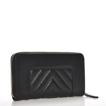 Chanel Sheepskin Chevron Quilted Mademoiselle Vintage Zip Around Wallet Black 3 of 9