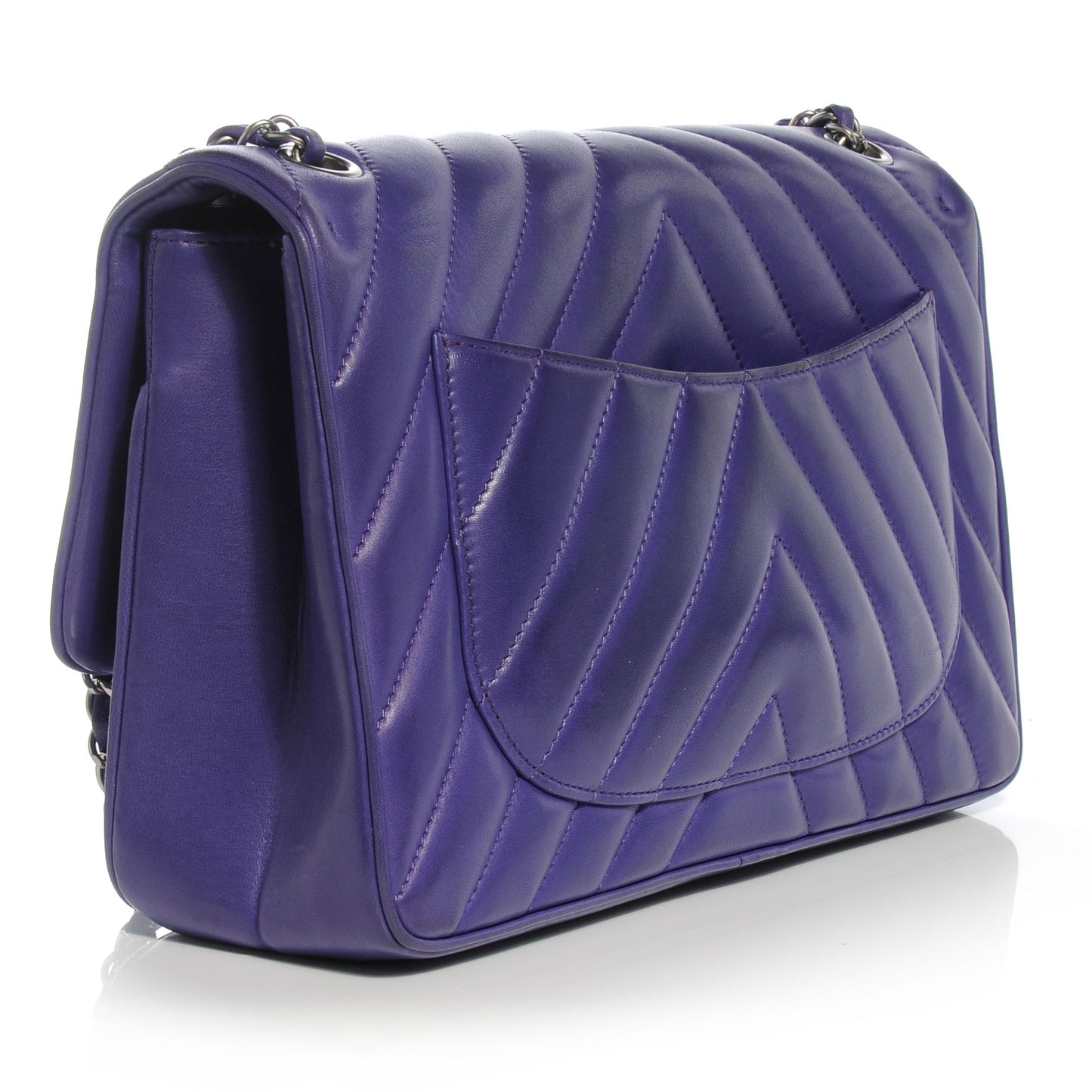 Lambskin Chevron Jumbo Leo Lion Flap Violet Fonce