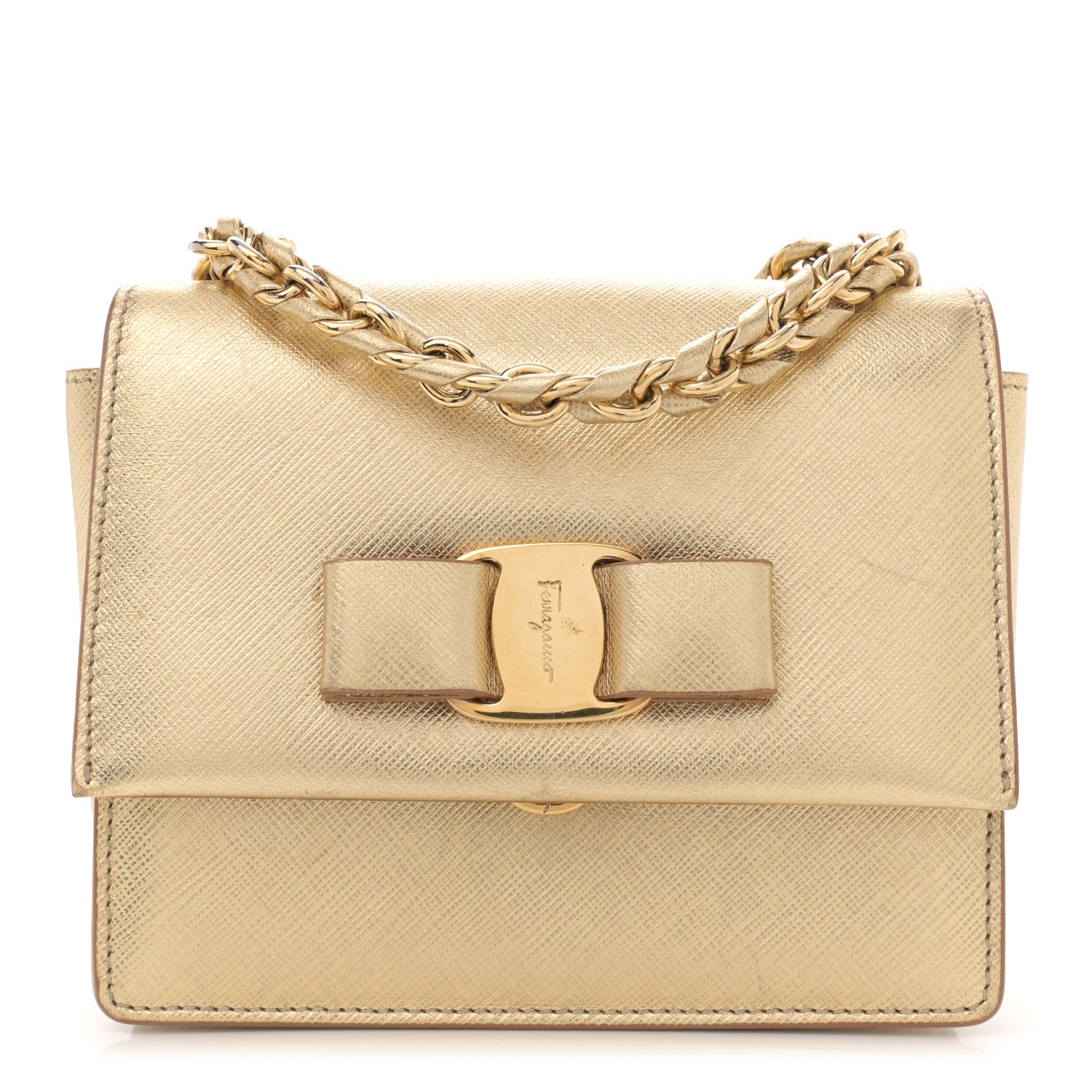 Salvatore Ferragamo Printed Calfskin Ginny Crossbody Bag Gold 1 of 16