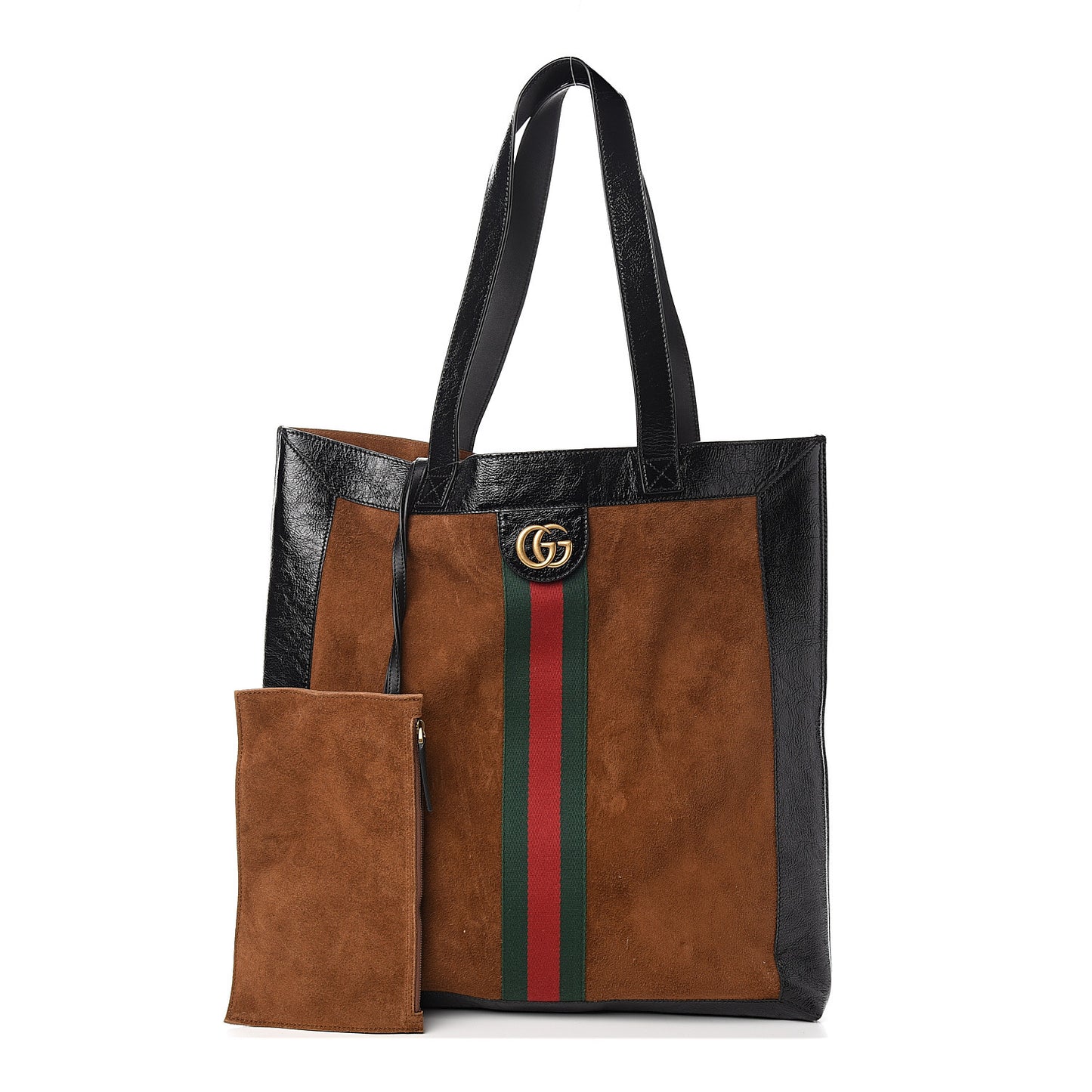 Suede Patent Web Large Ophidia Vertical Shopping Tote Nocciola Black
