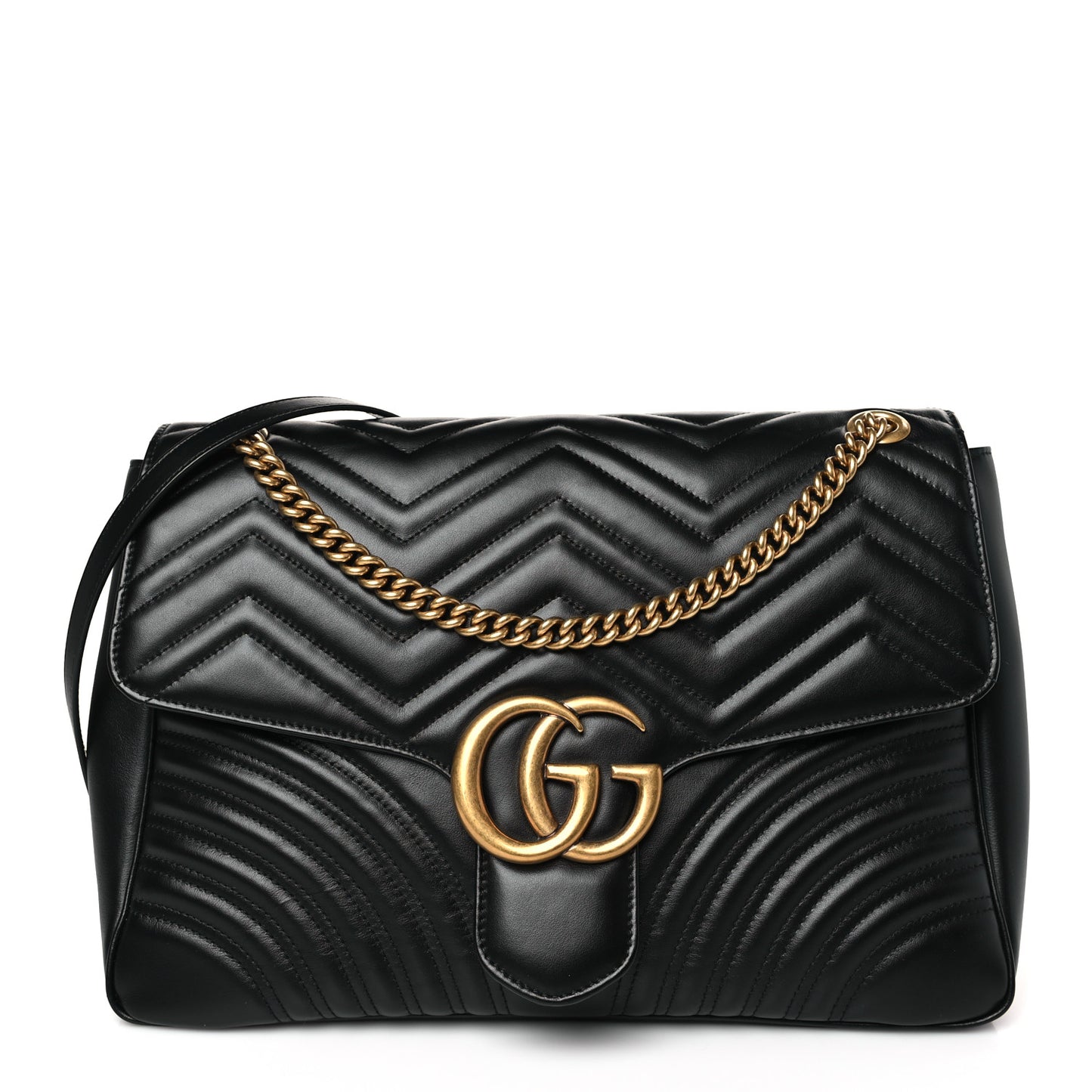 Calfskin Matelasse Large GG Marmont Shoulder Bag Black