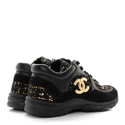 Chanel Velour Tweed CC Sneakers 35.5 Black Gold 4 of 9
