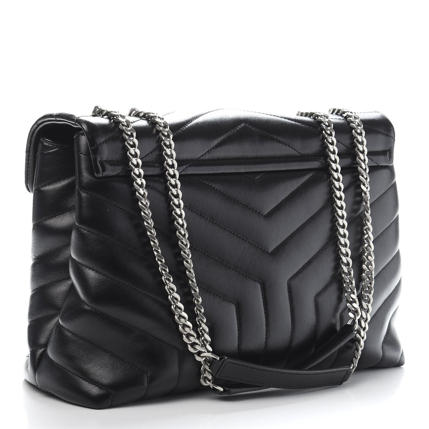 Calfskin Y Quilted Monogram Medium Loulou Chain Satchel Black