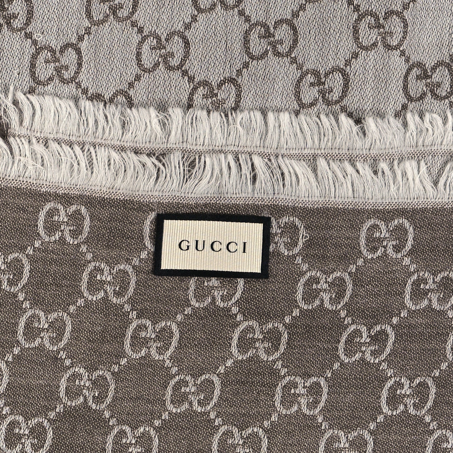 Wool Silk Monogram GGWeb Fringe Shawl Bitume Ivory