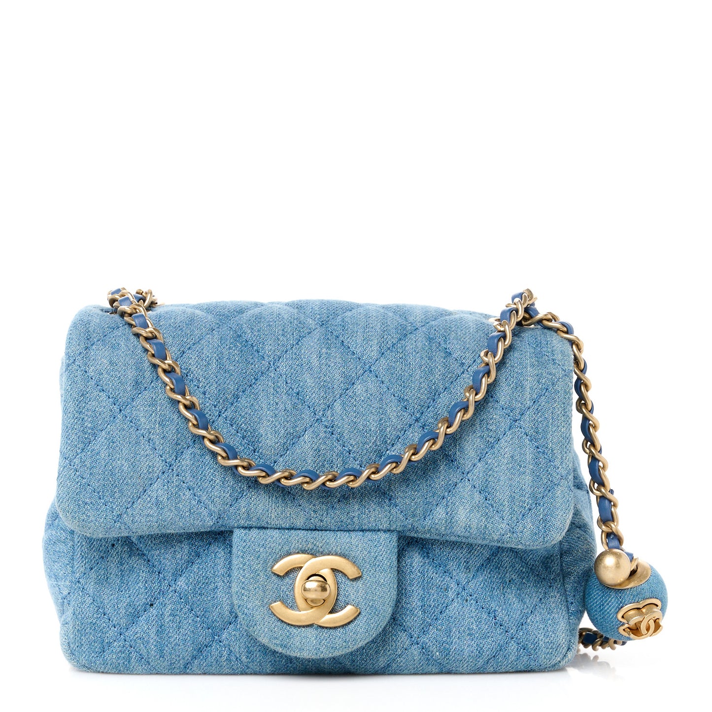 Denim Quilted Mini Pearl Crush Flap Blue