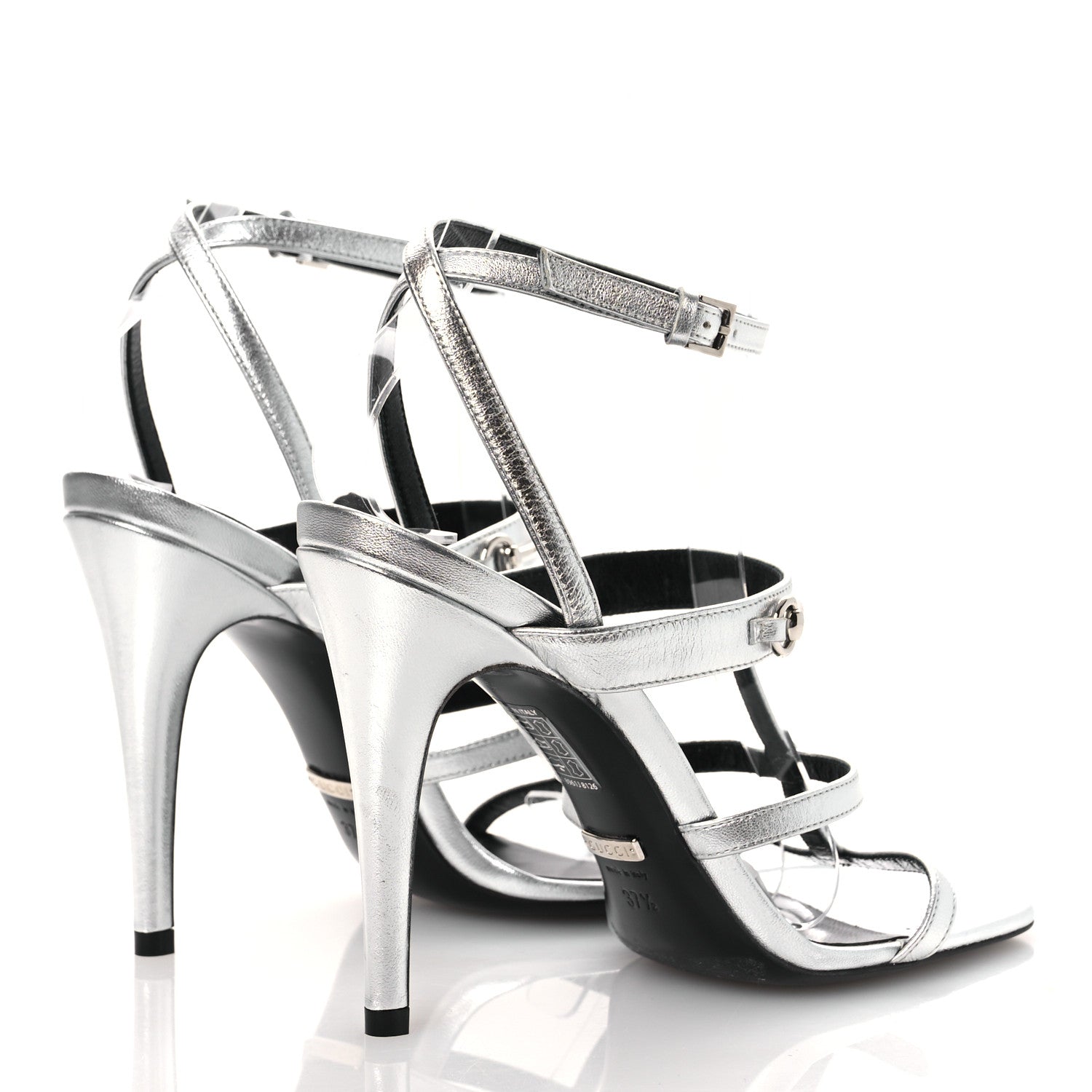 Gucci Nappa Silk High Heel Sandals 37.5 Argento 5 of 10
