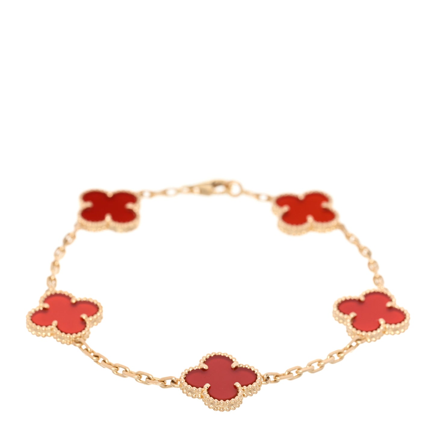 18K Yellow Gold Carnelian 5 Motifs Vintage Alhambra Bracelet
