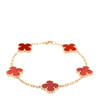 Van Cleef & Arpels 18K Yellow Gold Carnelian 5 Motifs Vintage Alhambra Bracelet 1 of 4