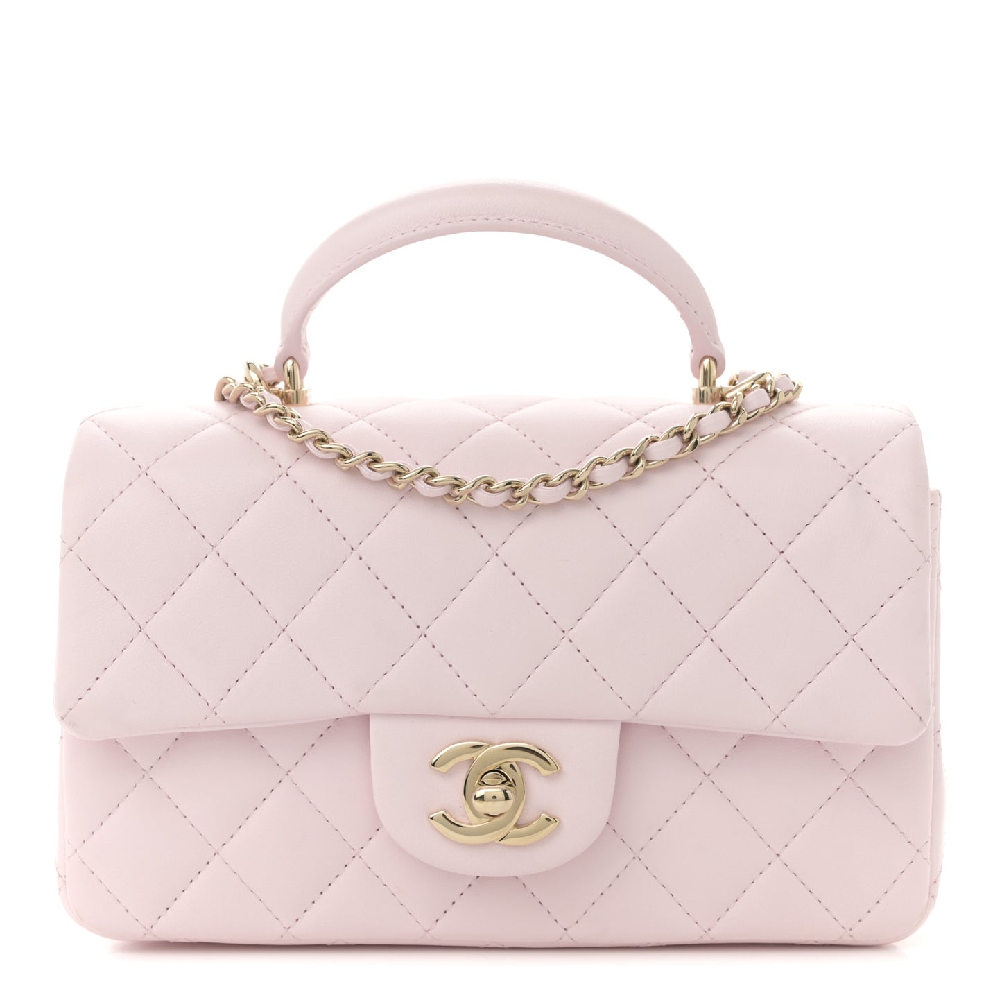 Lambskin Quilted Mini Top Handle Rectangular Flap Light Pink