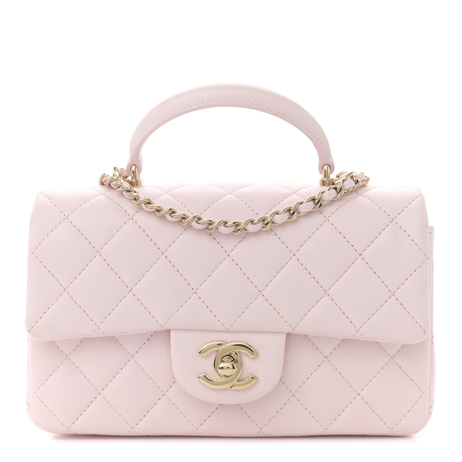 Chanel Lambskin Quilted Mini Top Handle Rectangular Flap Light Pink 1 of 14