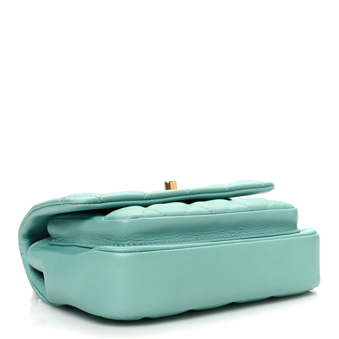 Calfskin Quilted Top Handle Flap Light Blue