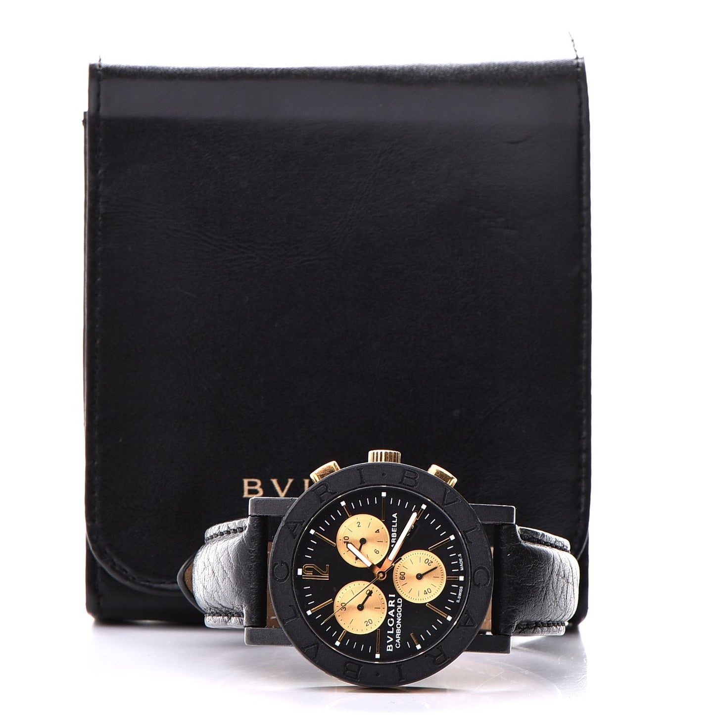 Carbon 18K Rose Gold Calfskin 38mm Carbongold Marbella Quartz Watch Black